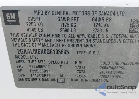 2016 GMC Terrain Sle-1 z USA, uszkodzony, nr VIN 2GKALMEK0G6103695